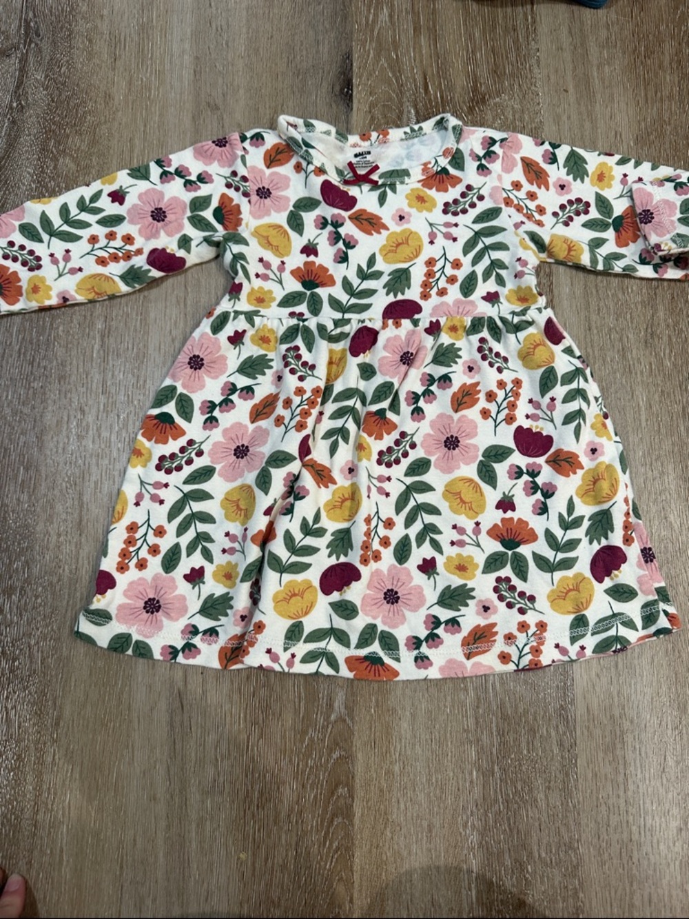 Floral Long Sleeve Dress in Cream with Pink, Yellow & Green Accents